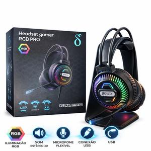Fone de Ouvido Gamer RGB PRO USB com LED e Microfone  Alta Qualidade Delta