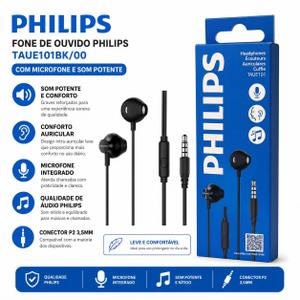 Fone Philips TAUE101BK00 com Microfone Integrado