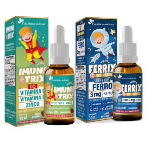 Imunitrix Vitamina C, Vitamina D, Zinco 30ml Ferrix Ferro 5mg Porção 30ml Sabor Morango