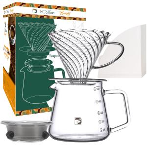 Jarra Coador Kit Cafeteira de Vidro Borossilicato V60 com 50 Filtros de papel Tamanho 02 iCoffee Preparo de Café