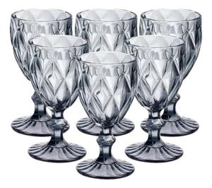 Jogo 6 Taças Diamond Vidro Diamante Negro Fumê 340ml
