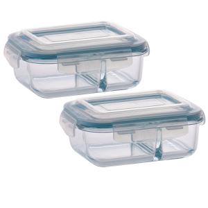 Jogo com 2 Potes 640ml Divisória Hermético Marmita Microondas