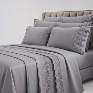 Jogo de Cama Bordado Inglês Casal e Queen Micropercal Premium 4 Peças