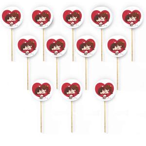 Kit 12 Picks Decorativos Arranjo de Flores Madeira Casal