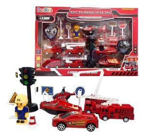 Kit 16 Pcs Caminhões De Bombeiros Boneco Acessórios Gigante