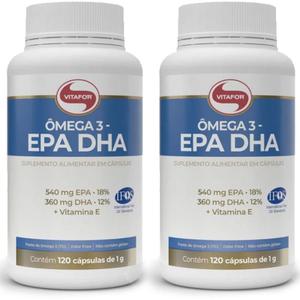 Kit 2 Ômega 3 EPA DHA 1000mg Vitafor 120 cápsulas Rico Em EPA DHA Sem Metais Pesados