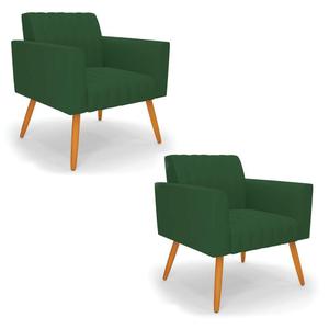 Kit 2 Poltronas Viena Gomada Veludo Verde Pés Palito Castanho - D'rossi