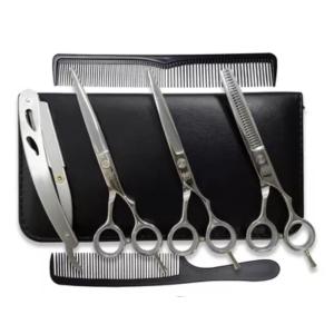 Kit 3 Tesoura Prata Fio Laser Fio Navalha Desfiadeira + Navalha + Estojo