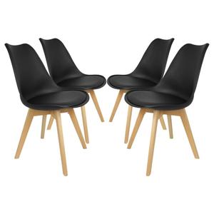 Kit 4 Cadeira Eames Leda Preta Polipropileno Couro PU Jantar Escritório 130kg