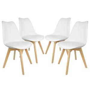 Kit 4 Cadeiras Eames Leda Branca Assento Couro PU Polipropileno Conforto Luxo