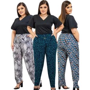 Kit 5 Calças Senhoras Feminina Com Bolso Malha Fria Estampadas