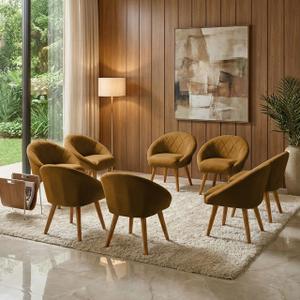Kit 8 Poltrona Sala Decorativa Louis Veludo Terracota Pés Palito Castanho