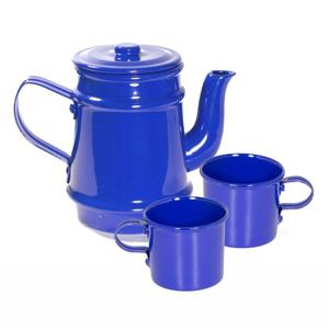 Kit Bule 400ml + 2 Xícaras 100ml Pintados Em Alumínio Azul Escuro