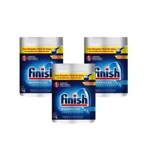 Kit com 3 Detergentes em Pó Finish Advanced Power Powder 1kg  Limpeza Profunda