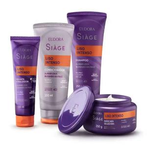 Kit Completo Liso Intenso Eudora Siàge 4 Itens Shampoo, Condicionador, Máscara e Leave In