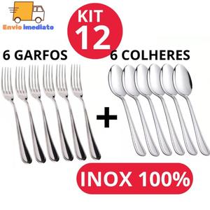 Kit Conjunto  6 Colher + 6 Garfo Talher Aço Inox Grande Luxo Sopa Bar Restaurante Buffet Faqueiro