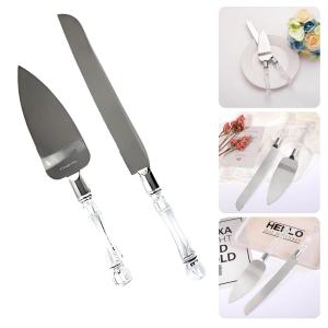 Kit Faca e Espátula para Bolo em Aço Inox com Cabo em Acrílico, Ideal para Servir, Cortar e Decorar, Elegante, Resistente e Fácil de Limpar
