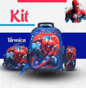 Kit Mochila Escolar Com Rodinhas Infantil Menino Homem Aranha