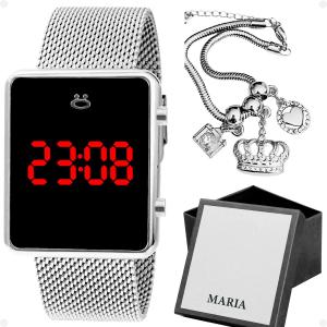 Kit Relógio Feminino Digital Prata Casual Moderno com Caixa Presente Premium e Pulseira Berloques Luxo Tendencia