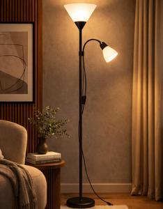 Luminária Chão 177cm Piso Articulada Dupla p/ 2 Lâmpadas Pedestal Coluna Metal FL-1011-PRETO