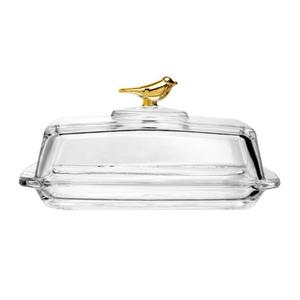 Manteigueira Retangular Wolff Golden Bird de Cristal