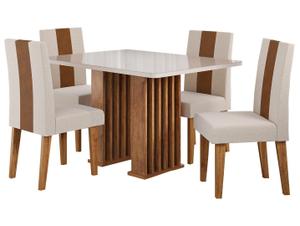 Mesa de Jantar 4 Cadeiras 4 Lugares Retangular Mel Bronze e Off White Viero Móveis Vigo