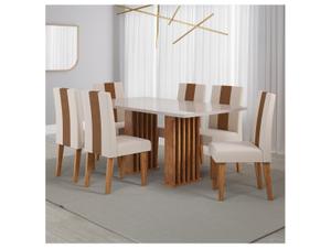 Mesa de Jantar 6 Cadeiras 6 Lugares Retangular Mel Bronze e Off White Viero Móveis Vigo