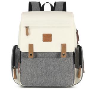 Mochila land luxury cor bege com cinza com trocador