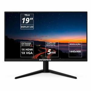 Monitor Enterprise 19" Polegadas, Conexão HDMI e VGA 60Hz Padrão Vesa Design Slim 127/220