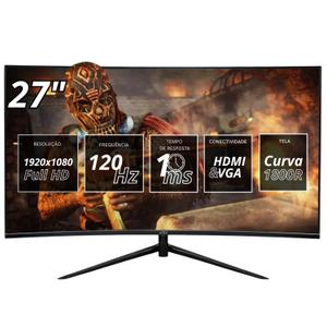 Monitor Gamer Curvo 27 Polegadas Full HD 120Hz 1ms FreeSync E GSync Para Jogos Com Imersão Total E Máxima Fluidez