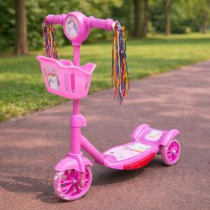 Patinete Infantil 3 Rodas com Cestinha e Rodinhas de Led