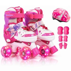 Patins Infantil Quad 4 Rodas Ajustável com Kit Proteção para Menina