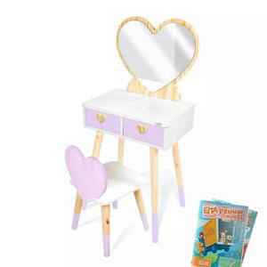 Penteadeira Infantil com Cadeirinha e Espelho Coração Tamanho P Kit Livro Educativo