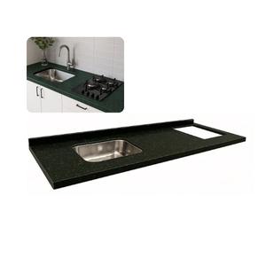 Pia Cozinha Granito Verde Ubatuba 200cm Corte Cooktop e Cuba
