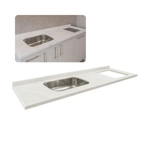 Pia de Mármore Branco 200cm Espaço Cooktop e Cuba Inox N2