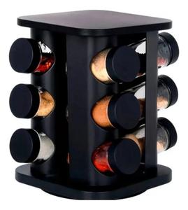 Porta Temperos E Condimentos Giratório Com 12 Potes Vidro Cor Preto