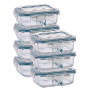 Pote de Vidro Hermético Com Divisoria 640ml Marmita 7 Unidade