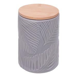 Potiche com Tampa de Bambu Fiora 11cm x 15,8cm Cinza Cerâmic