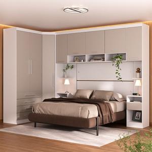 Quarto Modulado Queen de Canto com Guarda-roupas Maleiro e Cabeceira Alpes Master Luciane Móveis