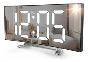 Relógio Digital De Mesa espelhado curvado Led E Alarme Temperatura Data Hora