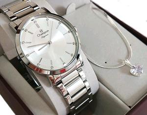 Relógio Feminino Champion Original Prata A Prova Dágua 5atm Strass Redondo Aço Inox Com NF cn25627q