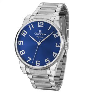 Relógio Masculino Champion Prata Azul CN27652F Prova D'Água