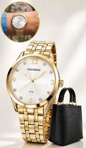 Relógio Mondaine Feminino Com Bolsa Analógico De Pulso Moderno Lançamento Original