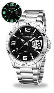 Relógio Mondaine Masculino Analógico De Pulso Prateado Com Pulseira Em Aço Inoxidável Com Calendário Esportivo Prova Dágua 50 Metros Original
