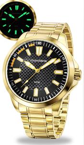 Relógio Mondaine Masculino Analógico Dourado Fundo Preto Quartz Pulseira De Aço Inoxidável Brilha No Escuro Prova Dágua 50 Metros Original
