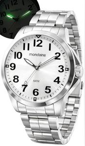 Relógio Mondaine Masculino De Pulso Analógico Quartz Esportivo Casual E Social Prata Brilha No Escuro Prova Dágua Pulseira Em Aço inoxidável Original