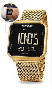 Relógio Mormaii Unissex Feminino e Masculino Digital Quadrado Dourado Vintage Display Positivo Prova Dágua 100 Metros Original