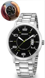 Relógio Orient Masculino Analógico Quartz De Pulso Esportivo Casual Prateado Em Aço Inoxidável A Prova Dágua Em 50 Metros Com Calendário Original