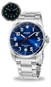 Relógio Orient Masculino Esportivo De Pulso Prata Em Aço Inoxidável Mostrador Azul Com Efeito Fosforescente A Prova Dágua em 50 metros Original