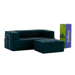 Sofá Cama Flowin Com Apoio de Pé Inflow Cotelê Verde Musgo Vem Na Caixa Compacto Retrátil Sala